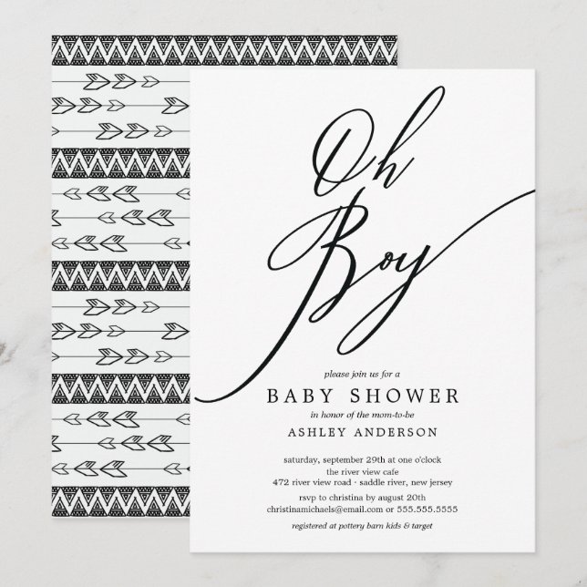 Modern Tribal Oh Boy Baby Dusche Einladung (Vorne/Hinten)