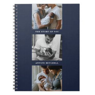 Modern Triptych 3-Foto Collage Journal - Navy Notizblock