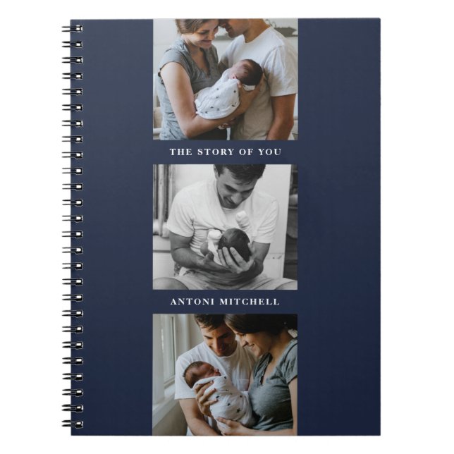 Modern Triptych 3-Foto Collage Journal - Navy Notizblock (Vorderseite)