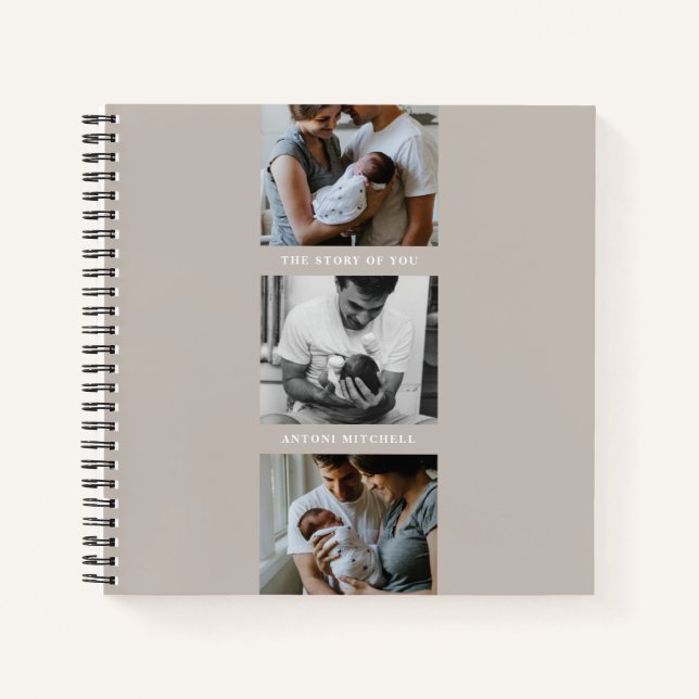 Modern Triptych 3-Foto Collage Journal - Taupe Notizbuch (Vorderseite)