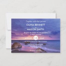 Modern Tropical Beach Sand Sunset Sea Wedding Card Einladung