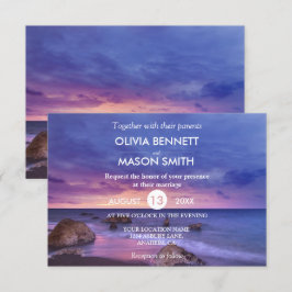 Modern Tropical Beach Sand Sunset Sea Wedding Card Einladung