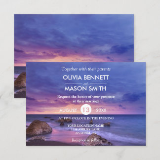 Modern Tropical Beach Sand Sunset Sea Wedding Card Einladung