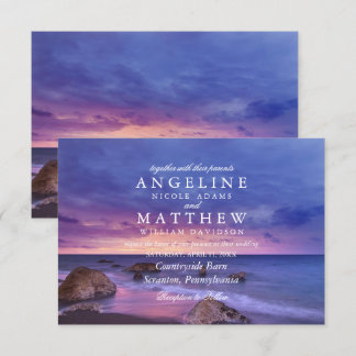 Modern Tropical Beach Sand Sunset Sea Wedding Card Einladung