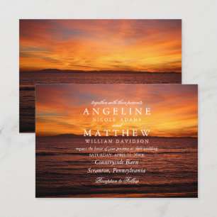 Modern Tropical Beach Sand Sunset Sea Wedding Card Einladung