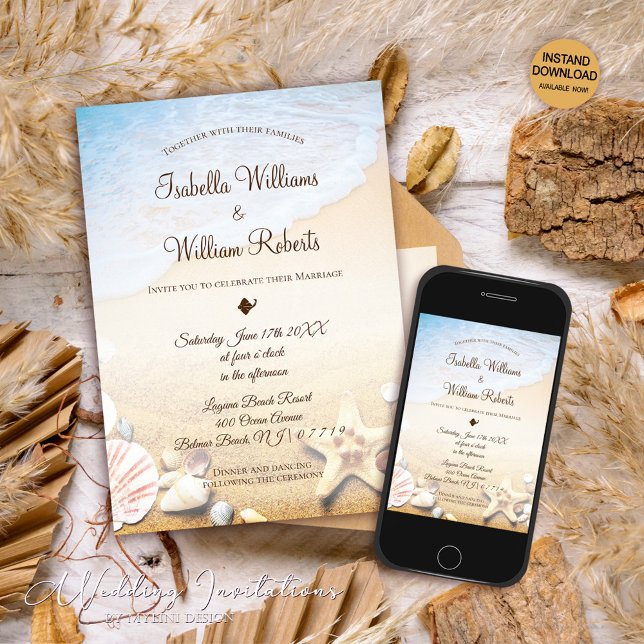 Modern Tropical Beach Starfish Wedding Einladung (Von Creator hochgeladen)
