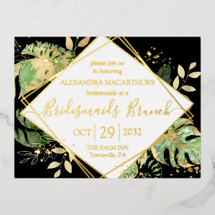 Modern Tropical Bridesmais Brunch Gold Folie Einladungspostkarte