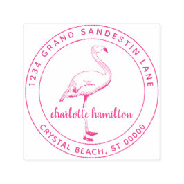 Modern Tropical Flamingo Bird Return Address Permastempel