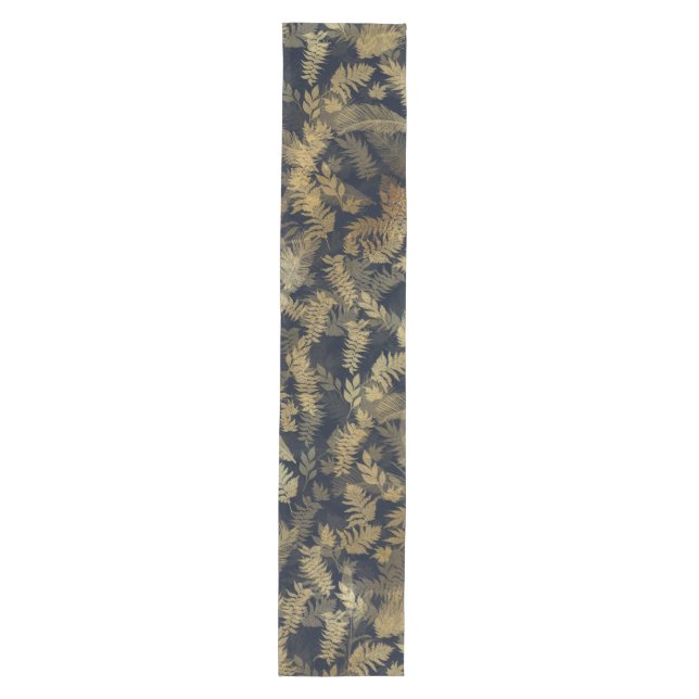 Modern Tropical Gold Foliage Blue Pattern Mittelgroßer Tischläufer (Vorderseite)