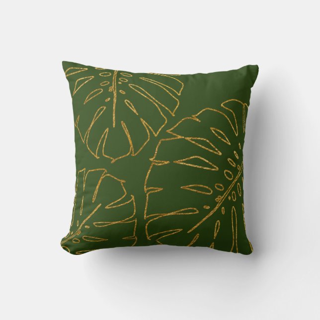 Modern Tropical Gold Monstera Kissen (Vorderseite)
