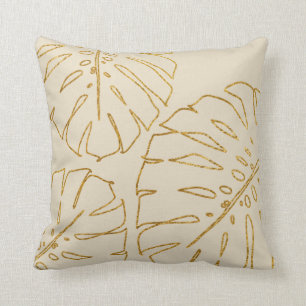 Modern Tropical Gold Monstera Kissen