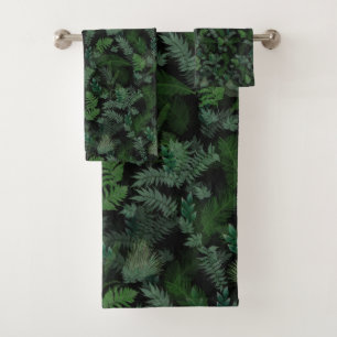 Modern tropical green foliage Black pattern Badhandtuch Set