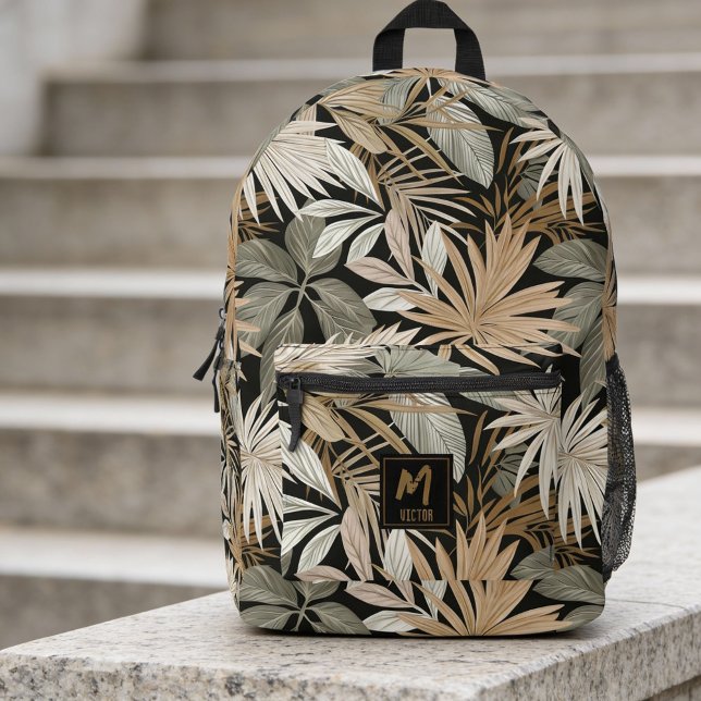 Modern Tropical Leaf Black & Gold Pattern Custom Bedruckter Rucksack (Modern Leaf Black & Gold Pattern Custom Printed Backpack. Ideal for  a nature lover and hiker.)