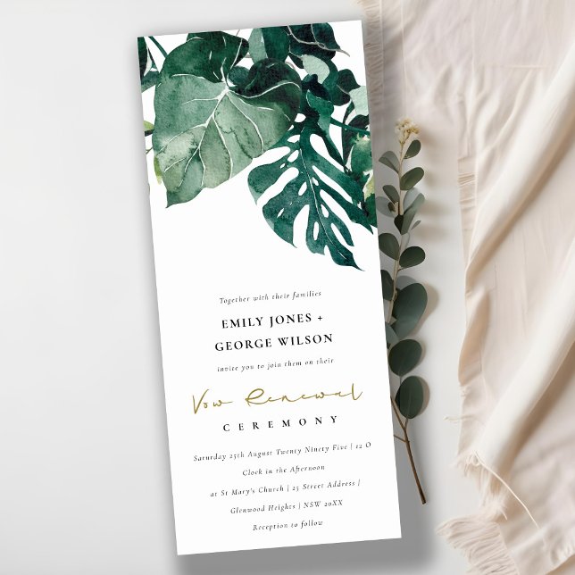 Modern Tropical Monstera Green Foliage Vow Erneuer Einladung (Von Creator hochgeladen)