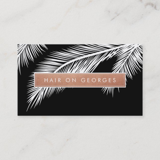 MODERN TROPICAL PALM FRONDS Logo trendige Rose Gol Visitenkarte (Vorderseite)