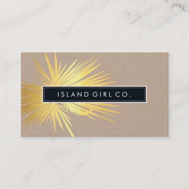 MODERN TROPICAL PALM FRONDS Logo trendy gold kraft Visitenkarte (Vorderseite)