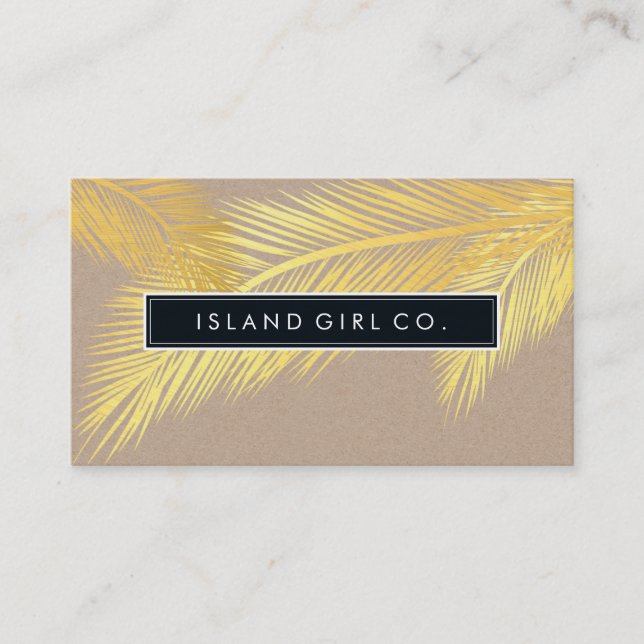 MODERN TROPICAL PALM FRONDS Logo trendy gold kraft Visitenkarte (Vorderseite)