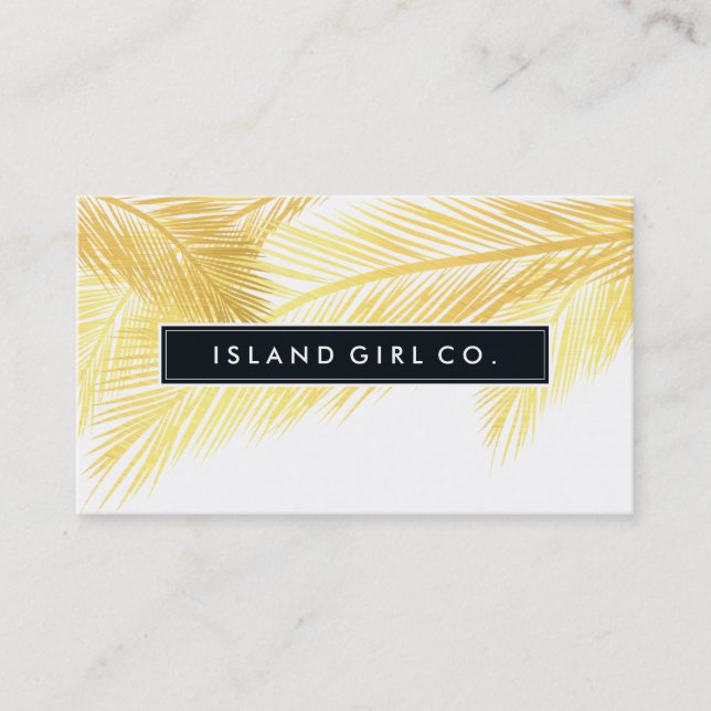 MODERN TROPICAL PALM FRONDS Logo trendy gold weiß Visitenkarte (Vorderseite)