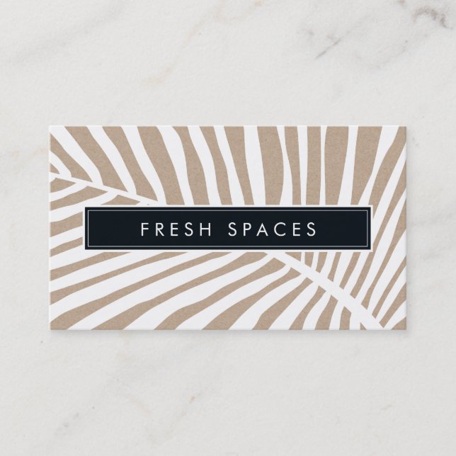 MODERN TROPICAL PALM LEAF Logo trendy white kraft Visitenkarte (Vorderseite)