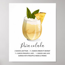 Modern Tropical Piña Colada Recipe Illustration Poster