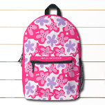 Modern Tropical Pink Floral Personalized Name Bedruckter Rucksack<br><div class="desc">Modern Tropical Pink Floral Pattern Personalized Name Backpacks features a bright pink, purple and white tropical flower pattern. Personalized with your name. Make a great gift for birthday, Christmas, holidays, Mother's Day and back to school. Perfect for back to school, sports, gym, travel and more. Designed by ©2023 Evco Studio...</div>