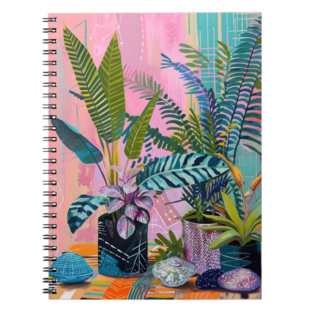 Modern Tropical Plant Print – Pink and Green  Notizblock (Vorderseite)