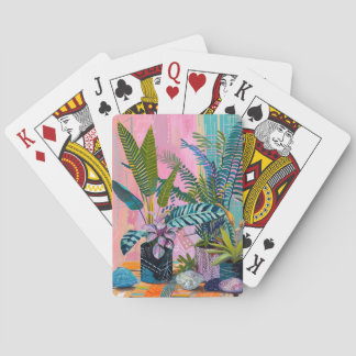 Modern Tropical Plant Print – Pink and Green Spielkarten