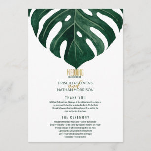 Modern Tropical Swiss Cheese Leaf Gold Hochzeit Programm