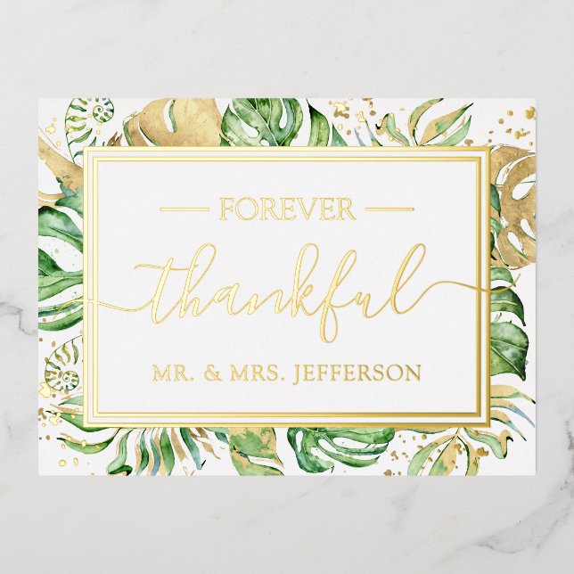 Modern Tropical Wedding Mr. & Mrs. Folie Einladungspostkarte (Vorderseite)