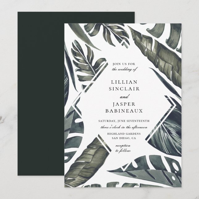 Modern Tropics Diamond Leaf Rahmen Hochzeit Einladung (Vorne/Hinten)