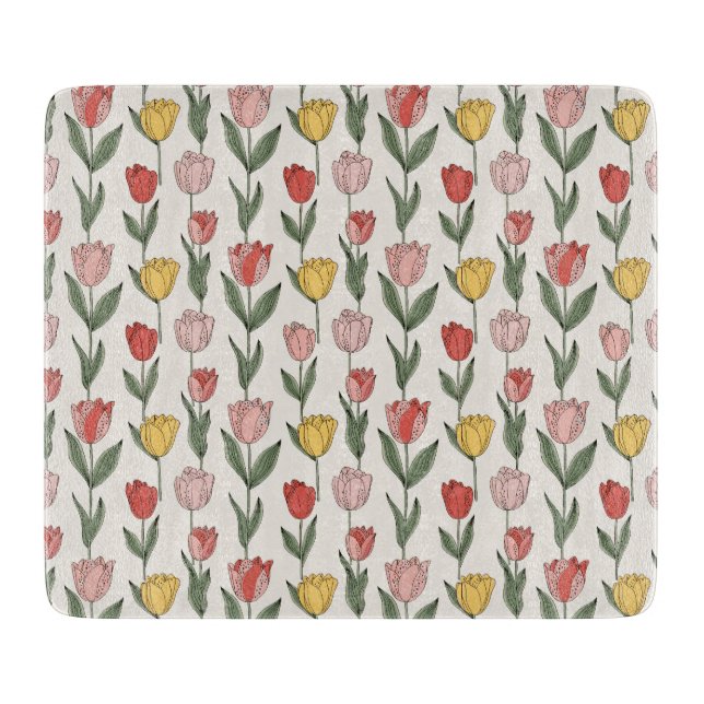 Modern Tulip Floral Pattern Soft Botanical Spring Schneidebrett (Vorderseite)