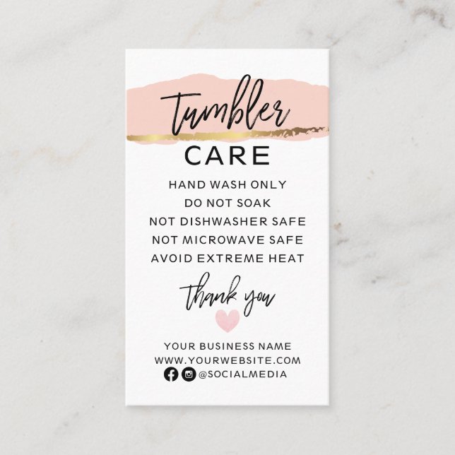 Modern Tumbler Care Instructions Business Card Visitenkarte (Vorderseite)