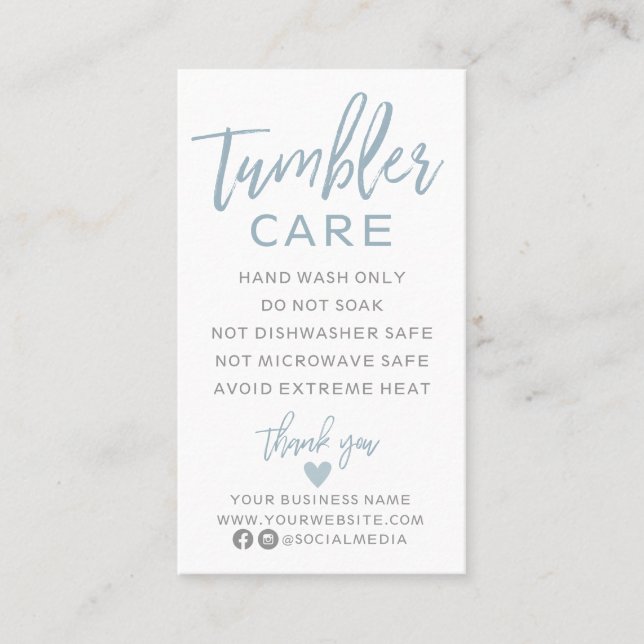 Modern Tumbler Care Instructions Business Card Visitenkarte (Vorderseite)