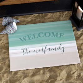 Modern Turquoise Ocean Beach Welcome Doormat Fußmatte