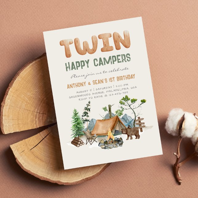 Modern Twin Happy Campers Woodland 1. Einladung (Von Creator hochgeladen)
