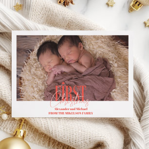 Modern Twins First Christmas Custom Foto Feiertagskarte