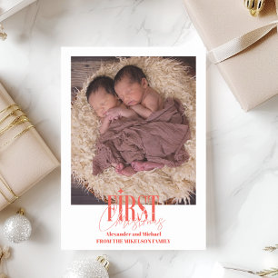 Modern Twins First Christmas Custom Foto Feiertagskarte