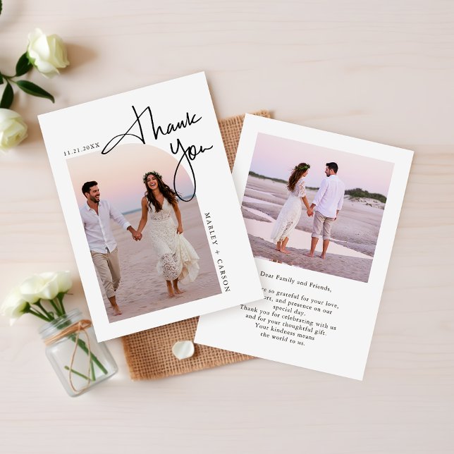 Modern Two Foto Hochzeitbudget Mini Vielen Dank Mitteilungskarte (Von Creator hochgeladen)