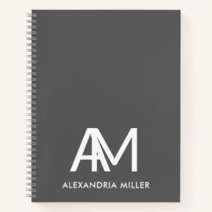 Modern Two Initial Monogram Gray Notizbuch