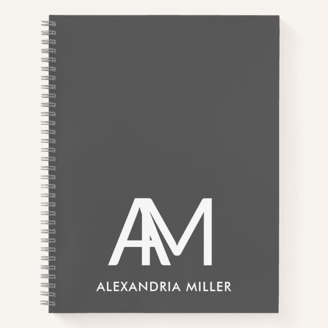 Modern Two Initial Monogram Gray Notizbuch (Vorderseite)