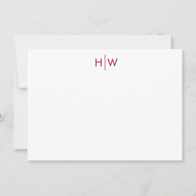 Modern Two Initial Monogram in Red Note Card Mitteilungskarte (Vorderseite)