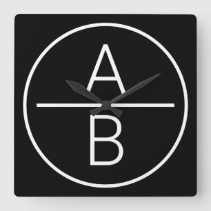 Modern Two Initials Monogramm Quadratische Wanduhr