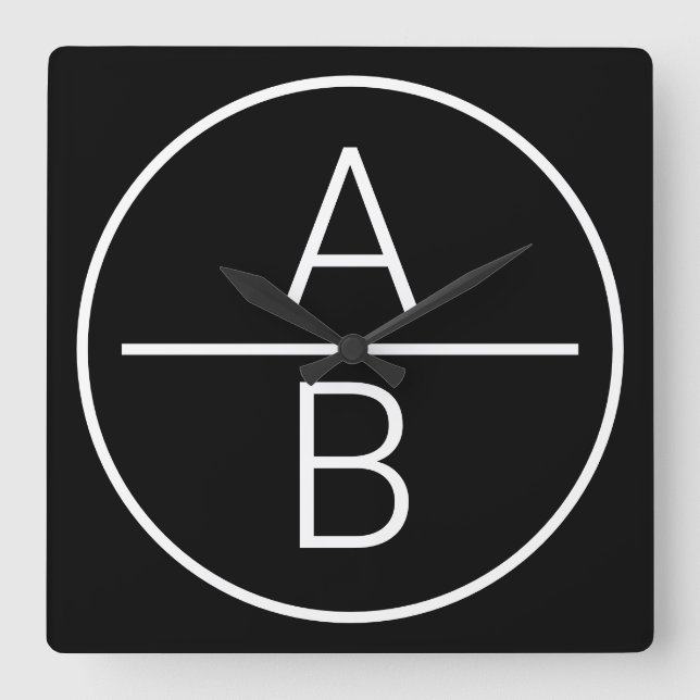 Modern Two Initials Monogramm Quadratische Wanduhr (Vorderseite)