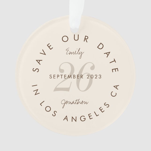 Modern Typografie Brown Cream Save the Date Ornament (Vorderseite)
