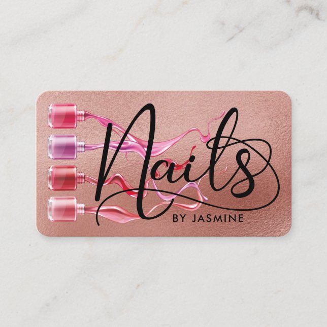 Modern Typografie Nails Rose Gold Fossil  Visitenkarte (Vorderseite)