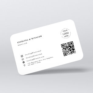 Modern Typografie QR Code Social Media Logo White Visitenkarte