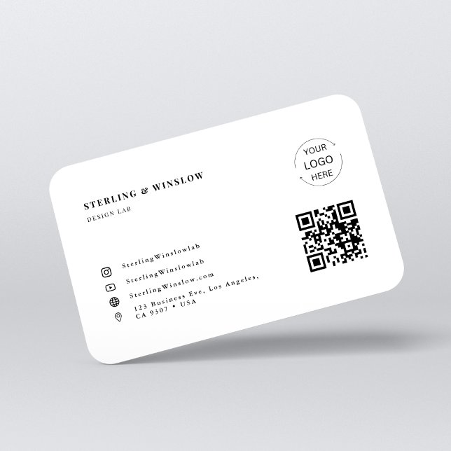 Modern Typografie QR Code Social Media Logo White Visitenkarte (Von Creator hochgeladen)