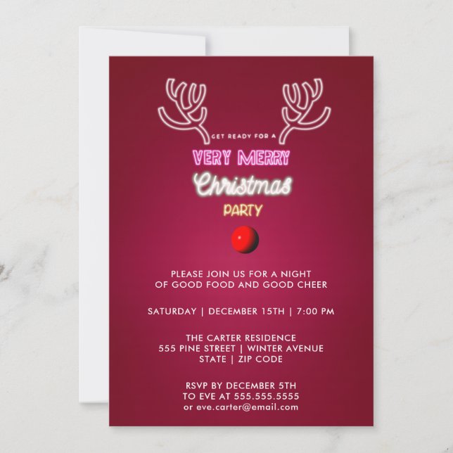 Modern Typografie Red Nose Rentiere Weihnachten Einladung (Vorderseite)