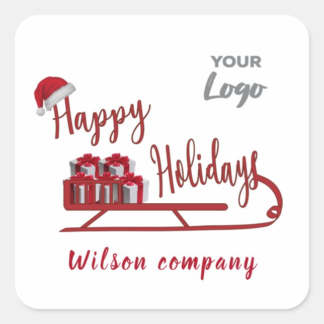 Modern Typografie Sledge Happy Holidays Logo Quadratischer Aufkleber (Vorderseite)
