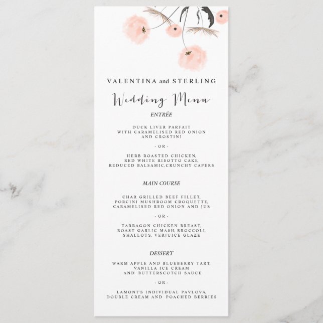 Modern Typografy Dandelion Wedding Menu Menükarte (Vorderseite)